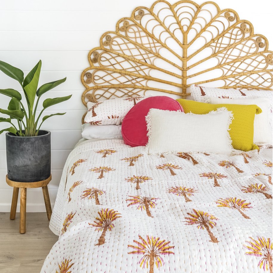 Peachy Palm Kantha Quilt (Queen/King)-Garzie and May- | Island Collective